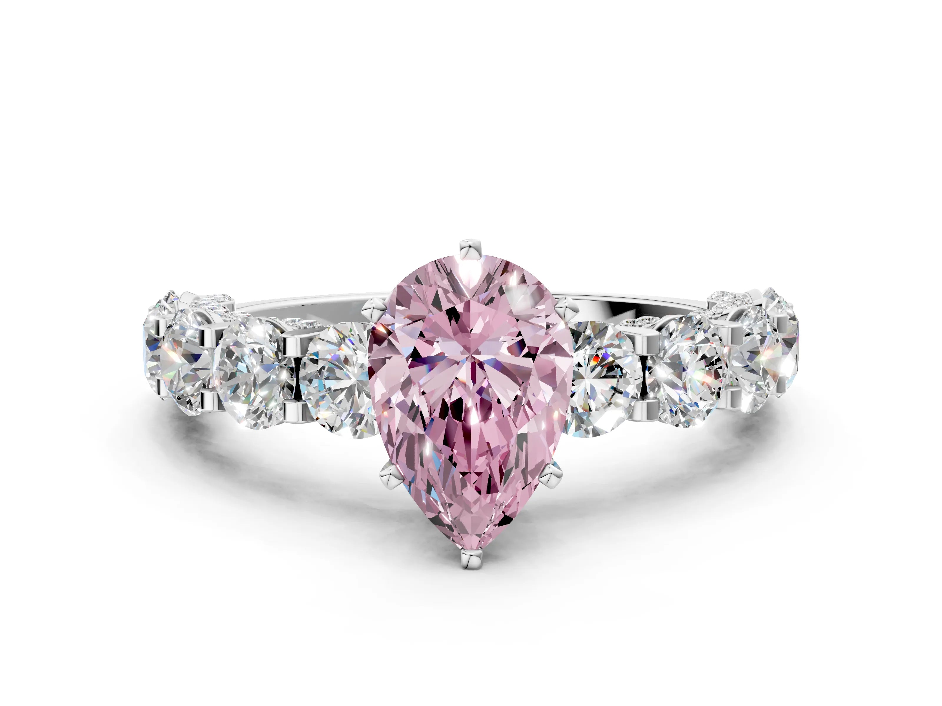 White gold Round Diamond Side Stone Engagement Ring with Six-Prong Setting