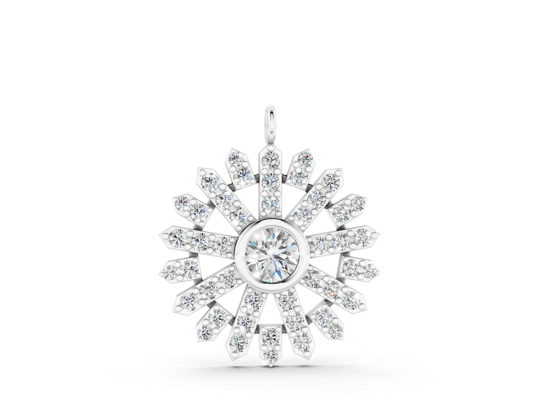 White gold Round Diamond Snowflake Pendant with Pavé Setting_3