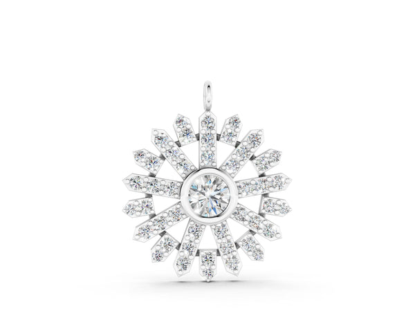 Silver Round Diamond Snowflake Pendant with Pavé Setting