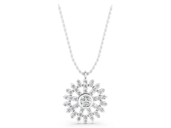 White gold Round Diamond Snowflake Pendant with Pavé Setting
