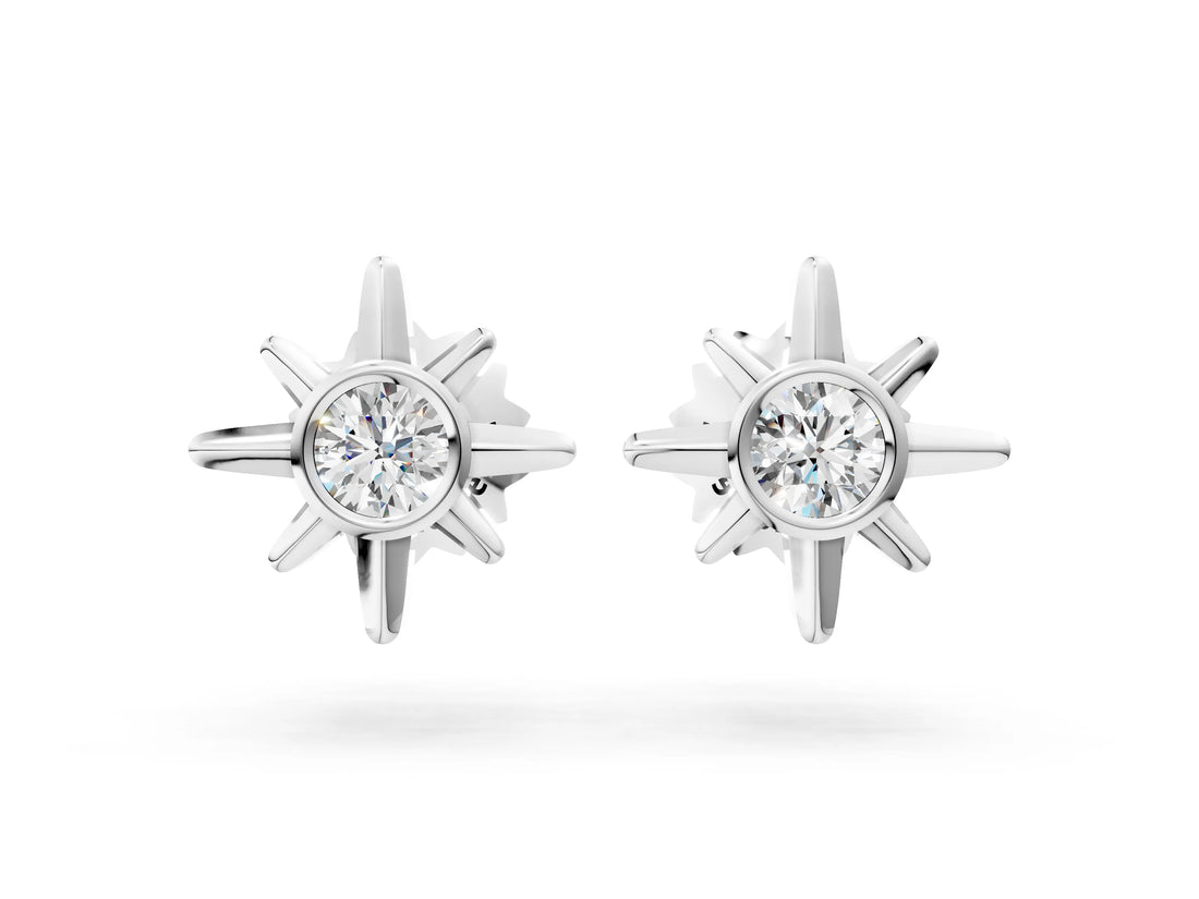 White gold Round Diamond Sol Starburst Stud Earrings_12
