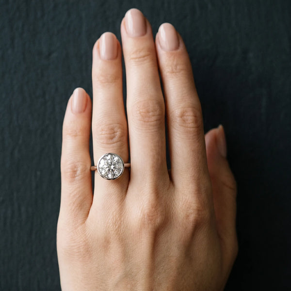 White gold Round Diamond Solitaire Ring with Bezel Setting and Classic Band