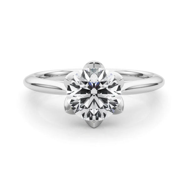White gold Round Diamond Solitaire Ring with Classic Band and Six-Prong Setting
