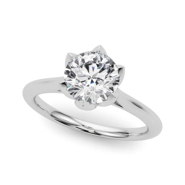 White gold Round Diamond Solitaire Ring with Classic Band and Six-Prong Setting