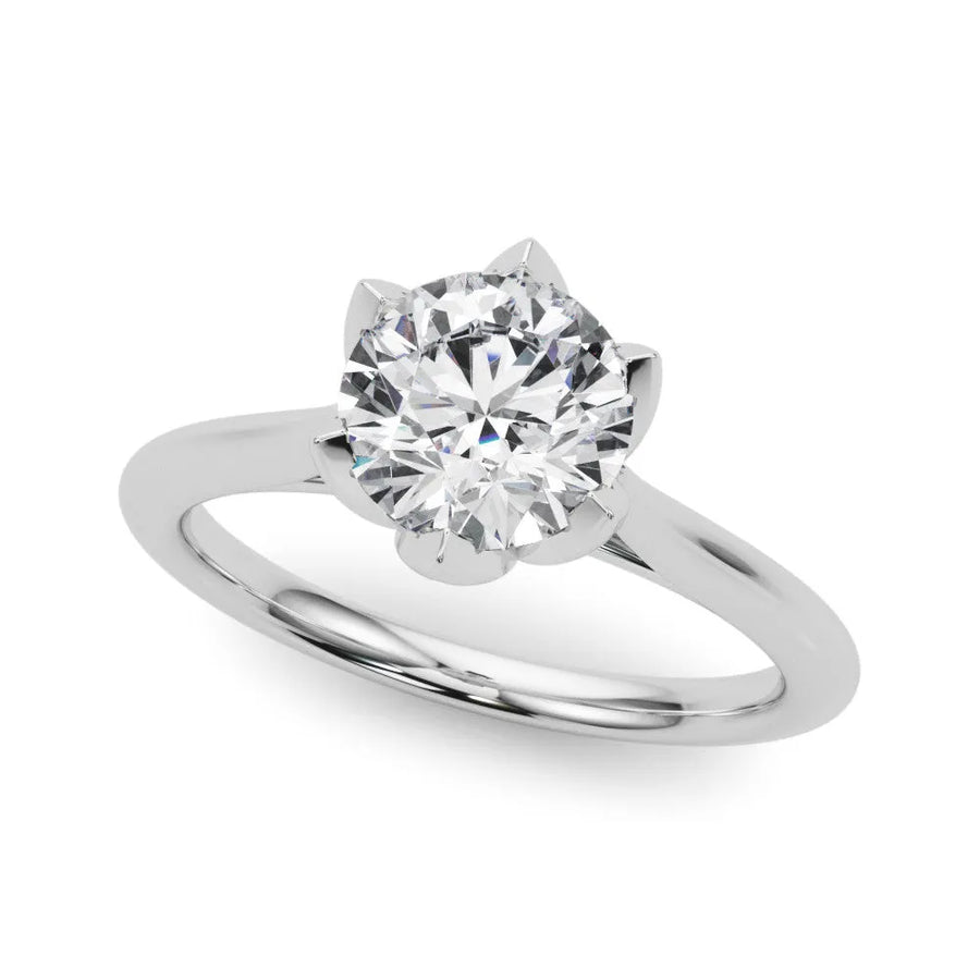 White gold Round Diamond Solitaire Ring with Classic Band and Six-Prong Setting