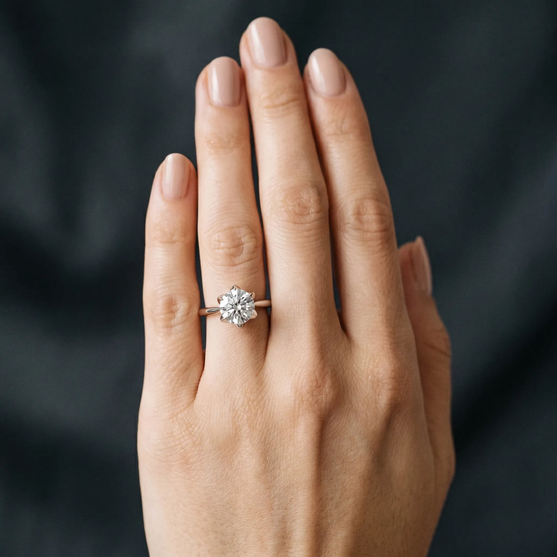 White gold Round Diamond Solitaire Ring with Classic Band and Six-Prong Setting_28