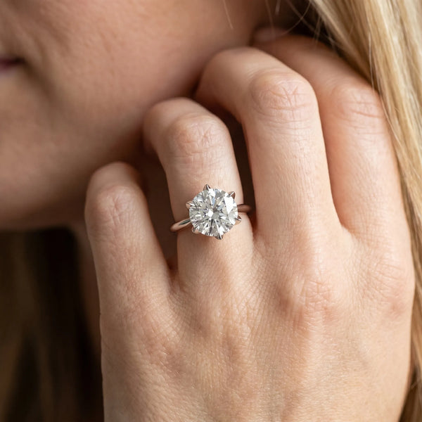 White gold Round Diamond Solitaire Ring with Classic Band and Six-Prong Setting