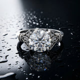 White gold Round Diamond Solitaire Ring with Floral Filigree and Pave Accents_57