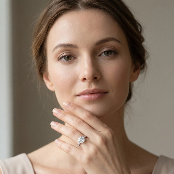 White gold Round Diamond Solitaire Ring with Four-Prong Setting and Pavé Band