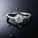 White gold Round Diamond Solitaire Ring with Pavé Accent Band and Four-Prong Setting_25