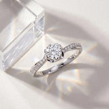 White gold Round Diamond Solitaire Ring with Pavé Band and Sculpted Prong Setting_30