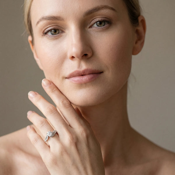 White gold Round Diamond Solitaire Ring with Prong Setting and Twisted Pavé Band