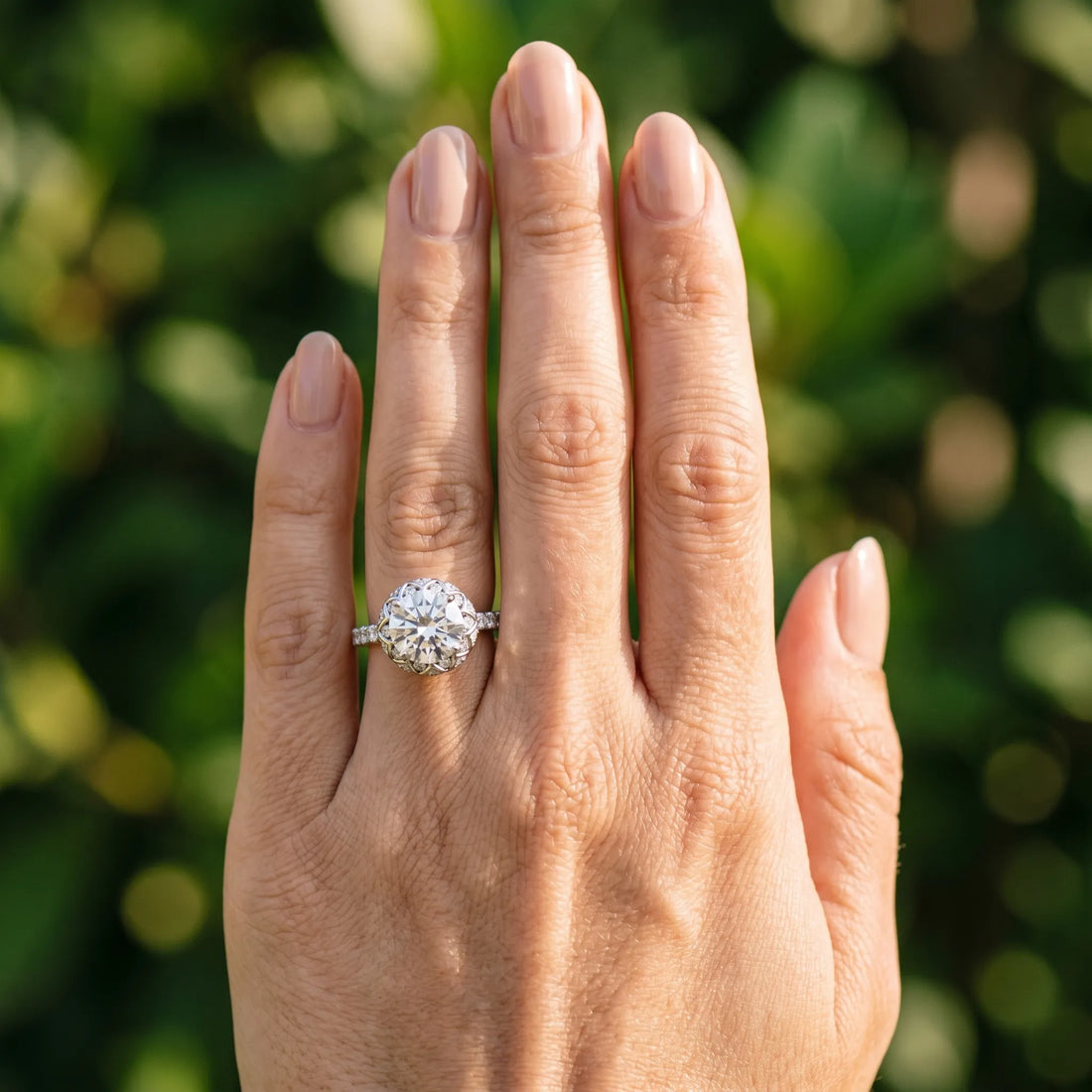 White gold Round Diamond Solitaire Ring with Shared Prong Pavé Band_12