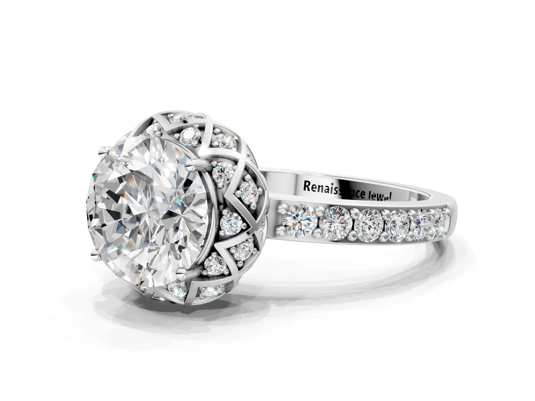 White gold Round Diamond Solitaire Ring with Shared Prong Pavé Band_139