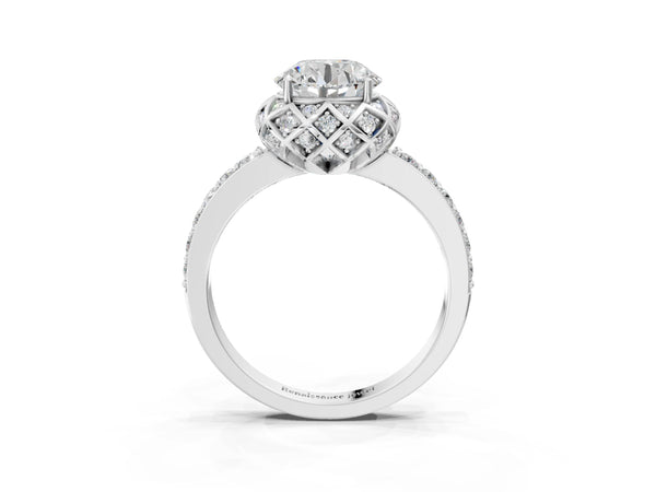White gold Round Diamond Solitaire Ring with Shared Prong Pavé Band