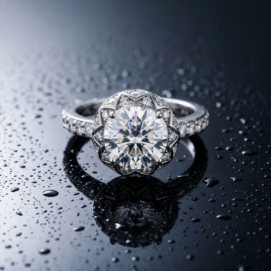 White gold Round Diamond Solitaire Ring with Shared Prong Pavé Band_15