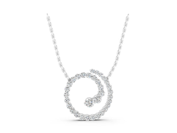 Silver Round Diamond Spiral Pendant with Prong Setting