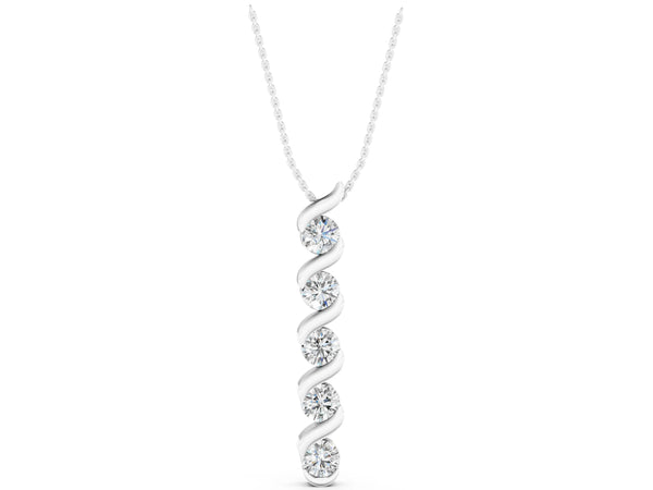 White gold Round Diamond Spiral Prong Pendant