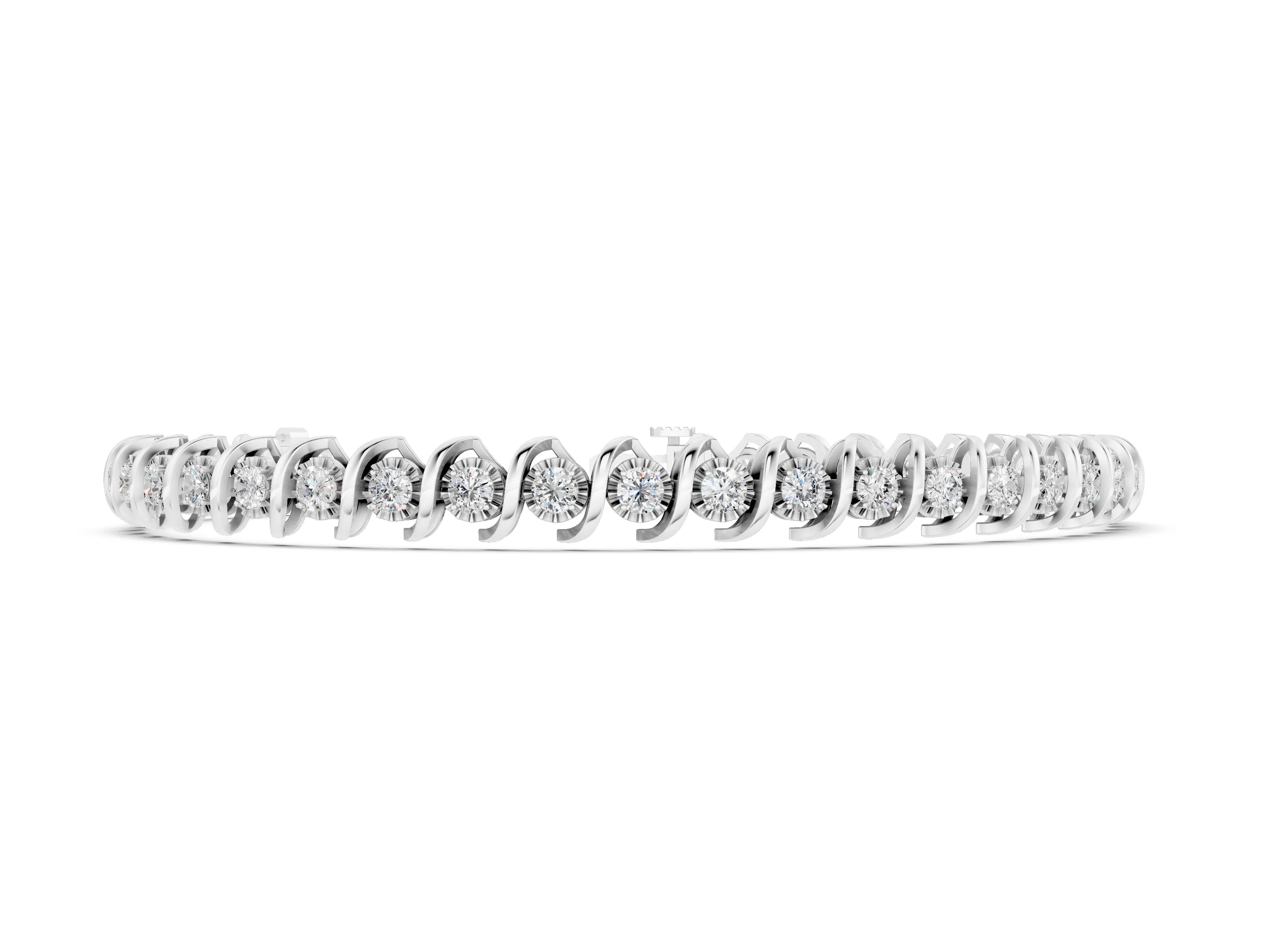 White gold Round Diamond Spiral Prong Tennis Bracelet_4
