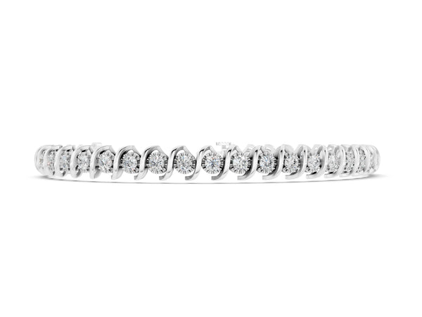 Silver Round Diamond Spiral Prong Tennis Bracelet
