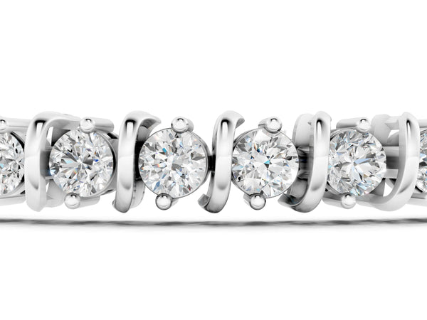 White gold Round Diamond Spiral Tennis Bracelet with Prong Setting