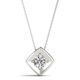 White gold Round Diamond Square Bezel Pendant