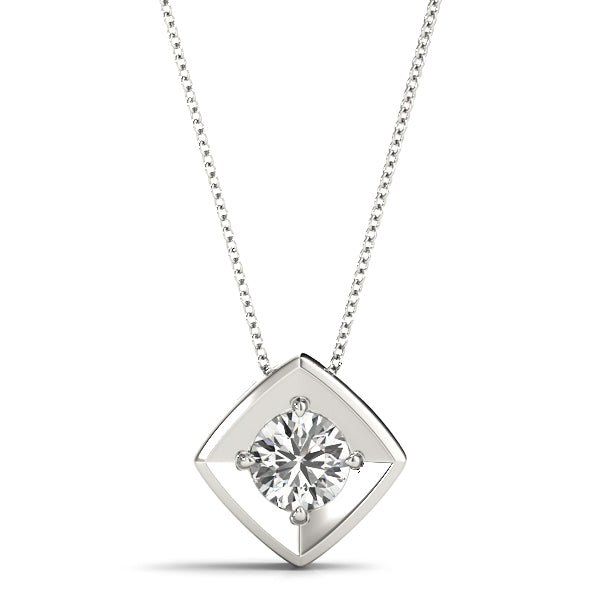 Silver Round Diamond Square Bezel Pendant