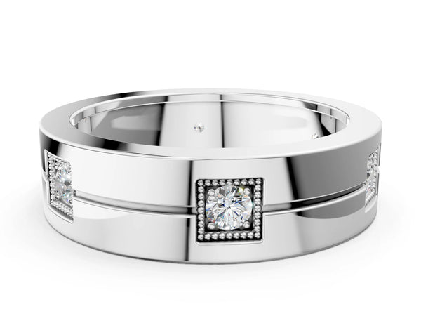 Platinum Round Diamond Square Station Mens Band