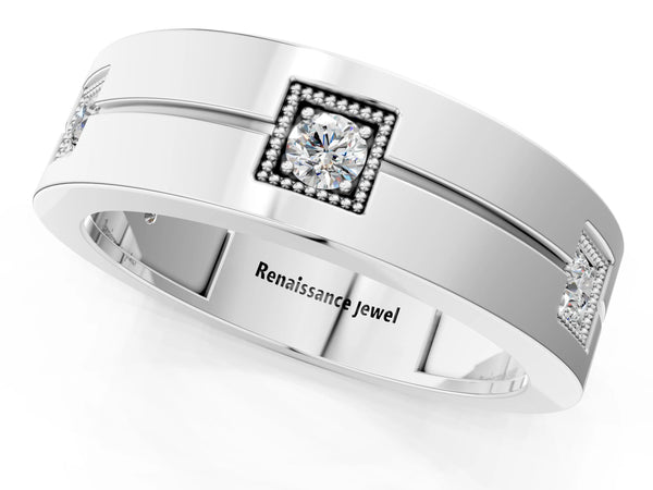Platinum Round Diamond Square Station Mens Band