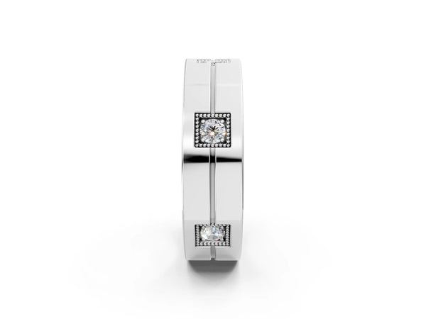 Platinum Round Diamond Square Station Mens Band