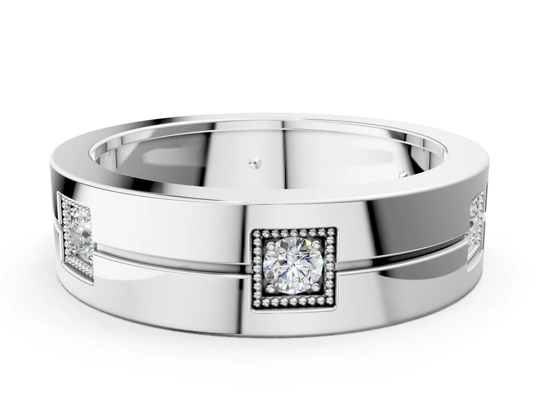 White gold Round Diamond Square Station Mens Band