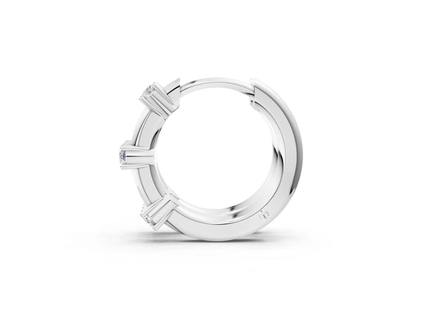 Silver Round Diamond Station Huggie Hoop Earrings