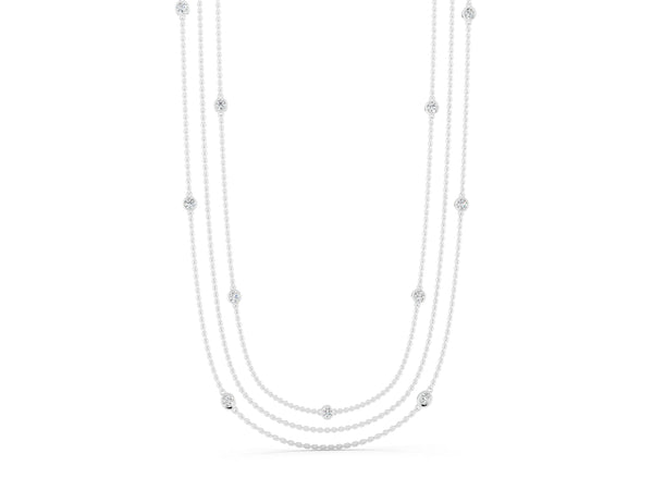 Silver Round Diamond Station Necklace
