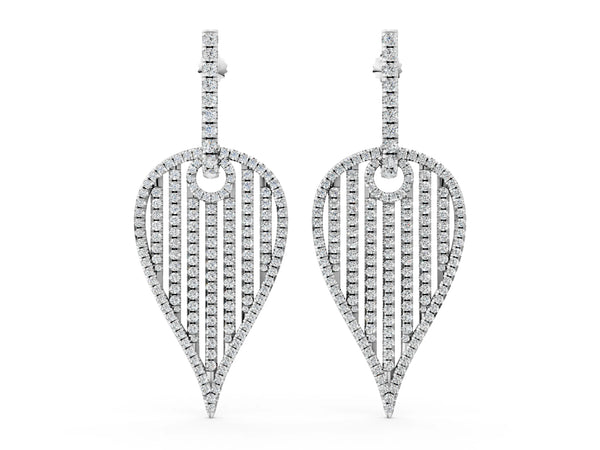 Platinum Round Diamond Striped Teardrop Statement Drop Earrings