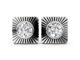White gold Round Diamond Sunburst Square Stud Earrings_6