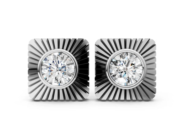 White gold Round Diamond Sunburst Square Stud Earrings