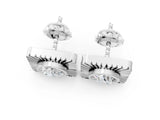 White gold Round Diamond Sunburst Square Stud Earrings_7