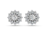 White gold Round Diamond Sunburst Stud Earrings