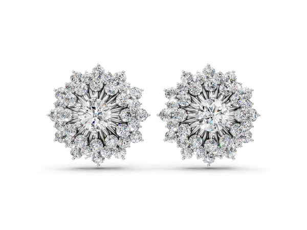 Platinum Round Diamond Sunburst Stud Earrings