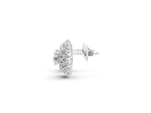 White gold Round Diamond Sunburst Stud Earrings