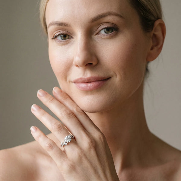 White gold Round Diamond Swirl Band with Prong Setting