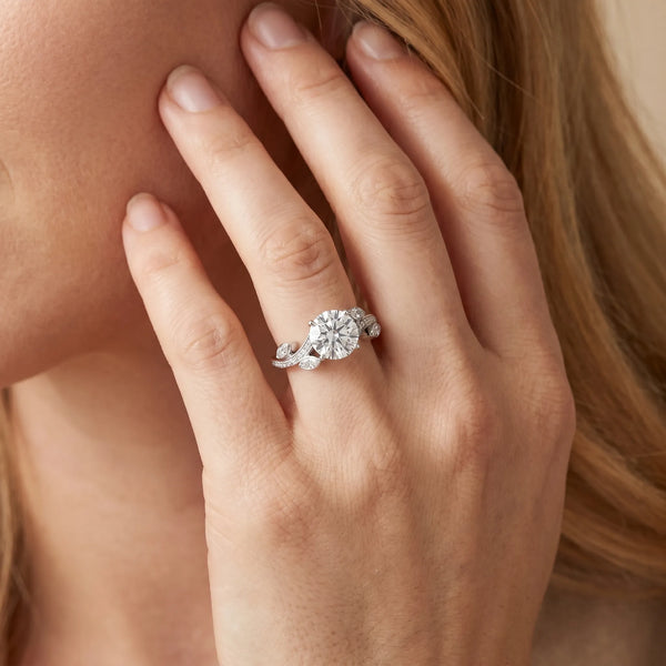 White gold Round Diamond Swirl Band with Prong Setting