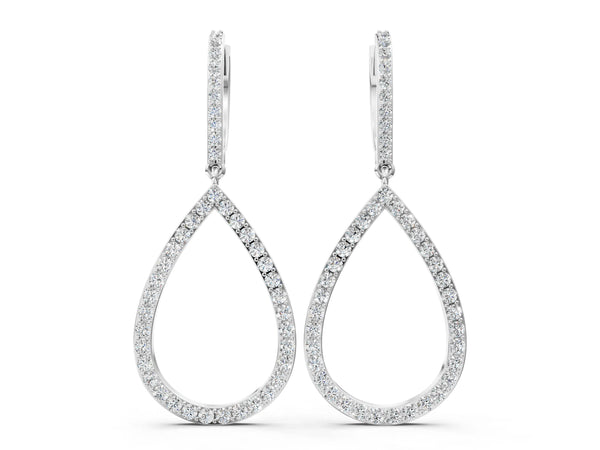 Platinum Round Diamond Teardrop Drop Earrings