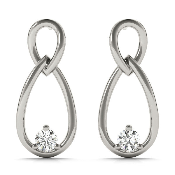 Silver Round Diamond Teardrop Earrings with Bezel Setting and Loop Band