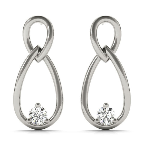White gold Round Diamond Teardrop Earrings with Bezel Setting and Loop Band 1