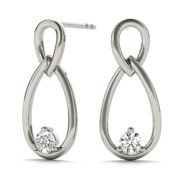 Silver Round Diamond Teardrop Earrings with Bezel Setting and Loop Band