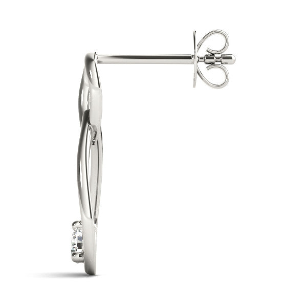 Silver Round Diamond Teardrop Earrings with Bezel Setting and Loop Band