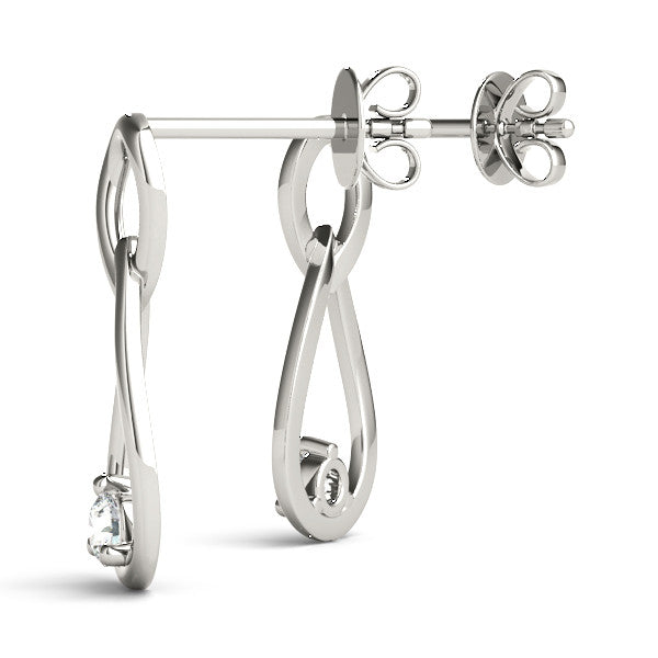 White gold Round Diamond Teardrop Earrings with Bezel Setting and Loop Band