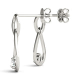 White gold Round Diamond Teardrop Earrings with Bezel Setting and Loop Band