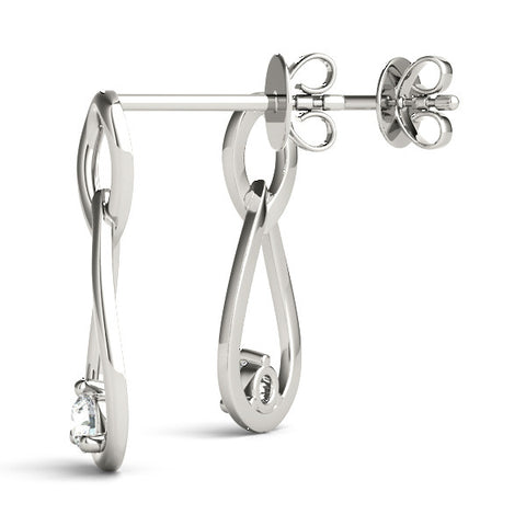 White gold Round Diamond Teardrop Earrings with Bezel Setting and Loop Band